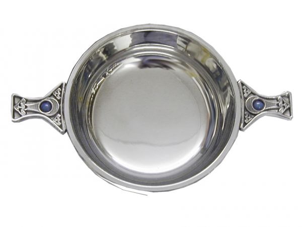 Pewter quaich with gem set handles