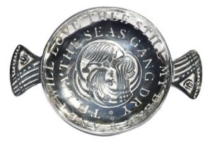 Toasting quaich with the words 'and I will love thee still my dear'