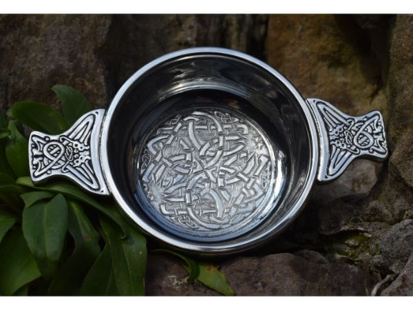 Pewter quaich with embossed celtic design