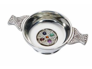 Pewter quaich with gemstone cross