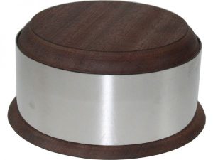Wooden plinth with metal band