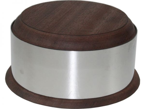 Wooden plinth with metal band