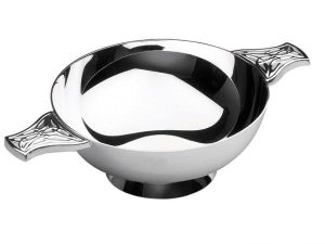 Silver plated quaich with celtic handles